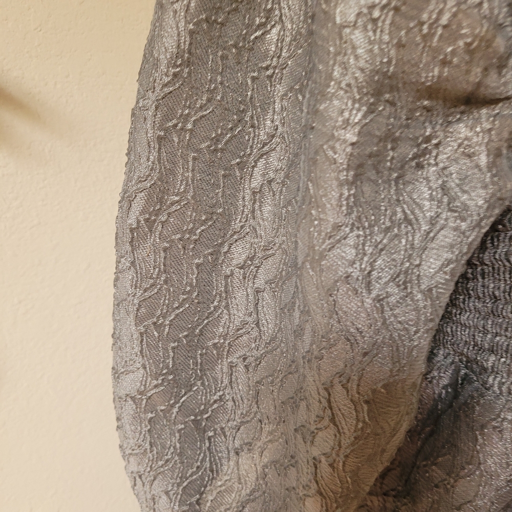 By Anthropologie Elegant Silver Textured Puff Sleeve Dress - Picture 7 of 7
